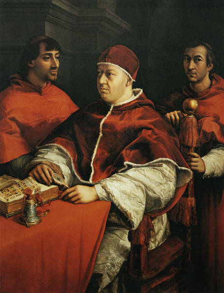 Portrait Leos X. with the cardinals Giulio de 'Med de Raffaello Sanzio
