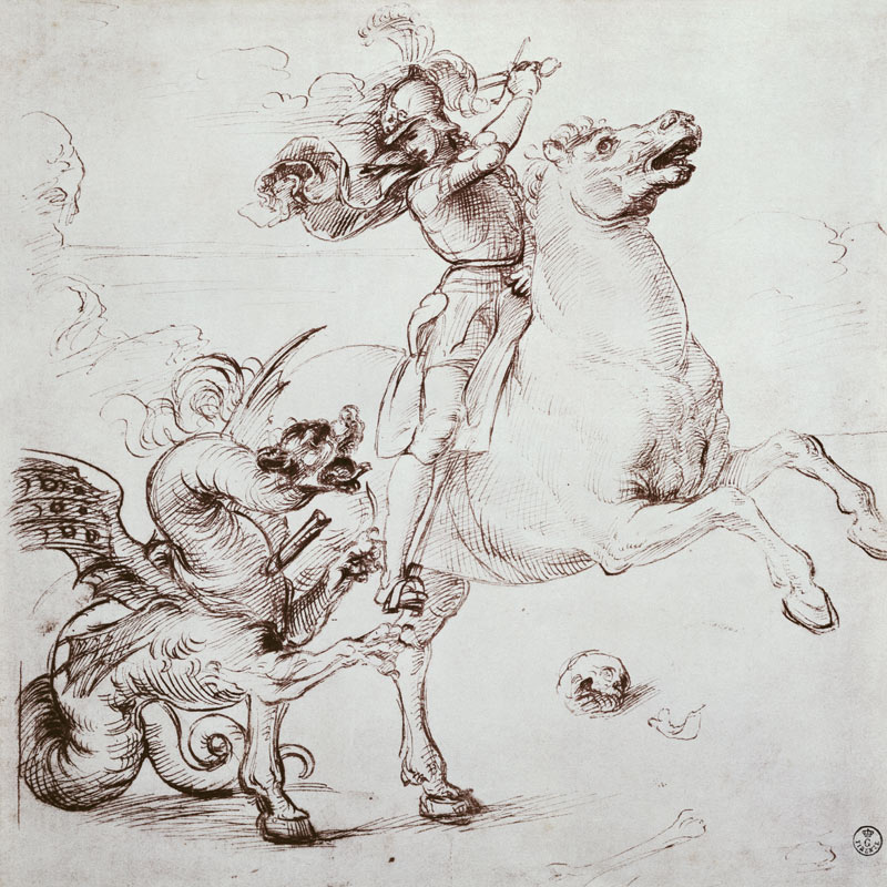 St. George and the Dragon (pen & ink on paper) de Raffaello Sanzio