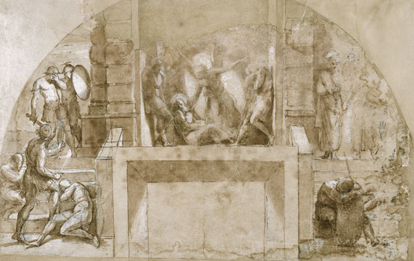 Compositional study for 'The Liberation of St. Peter' in the Stanza d'Eliodoro in the Vatican (pen & de Raffaello Sanzio