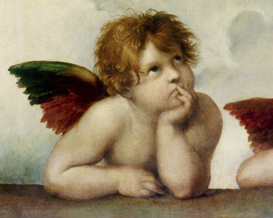 Querubines-Angel V (Detalle de la Madonna Sixtina) de Raffaello Sanzio