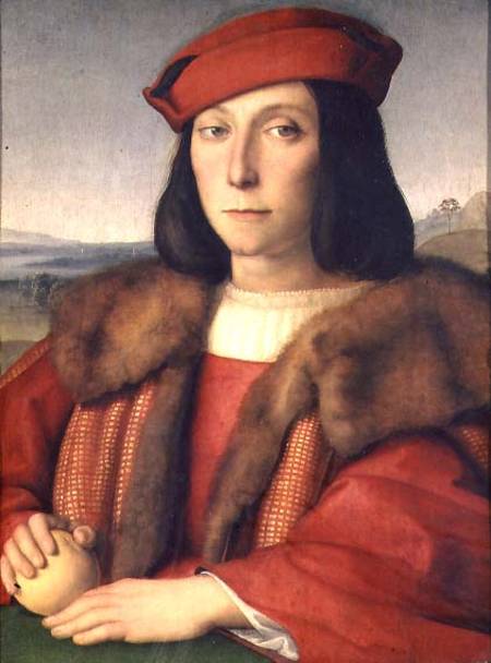 Portrait of a Man holding an Apple de Raffaello Sanzio