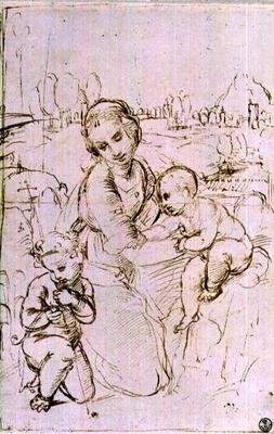 Study of a Madonna and Child with the infant St. John the Baptist (pen & ink) de Raffaello Sanzio