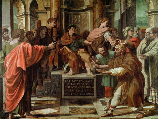 The Blinding of Elymas (cartoon for the Sistine Chapel) (PRE RESTORATION) de Raffaello Sanzio