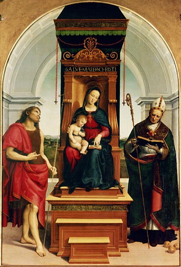 The Madonna and Child with St. John the Baptist and St. Nicholas of Bari de Raffaello Sanzio