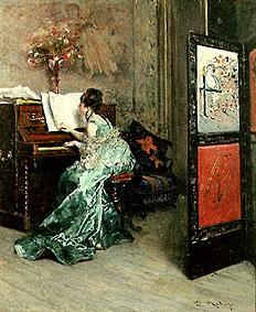 Lady at the piano playing de Raimundo de Madrazo