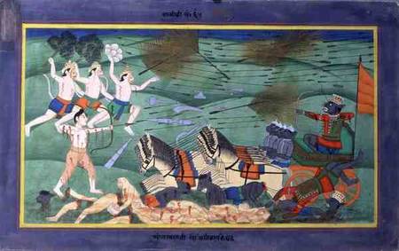 The Battle of Lanka (Ceylon), between Rama and Ravana, King of the Rakshasas, from the 'Ramayana' de Rajasthani School