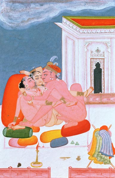 A Prince involved in united intercourse, described by Vatsyayana in his 'Kama Sutra', Bundi, Rajasth de Rajput School