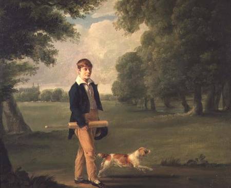 Young Man with a Cricket Bat Walking a Spaniel in the Grounds of Eton College de Ramsey Richard Reinagle