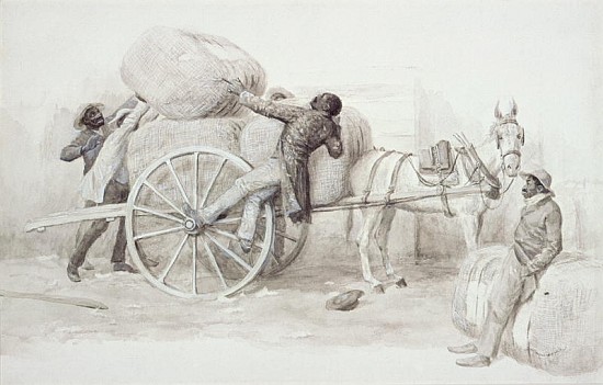Negroes loading Cotton Bales at Charleston (pen & wash on paper) de Randolph Caldecott