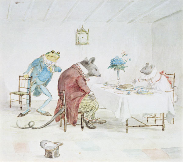 ''Pray, Miss Mouse, will you give us some beer'', illustration from ''A Frog He Would A-Wooing Go'' de Randolph Caldecott