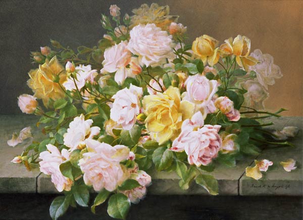 Pink and Yellow Roses de Raoul M. de Longpre