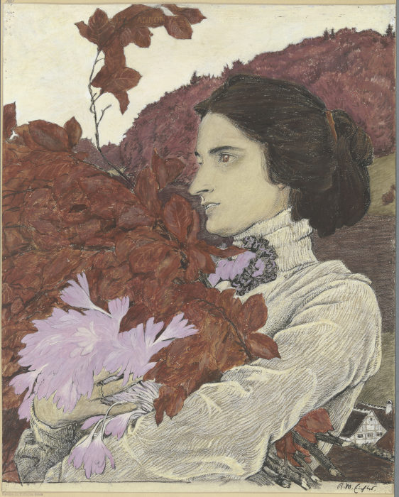Woman with a flower bouquet de Reinhold Max Eichler