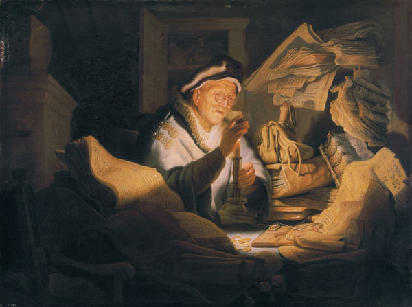 The parable of handing (the coin changers) de Rembrandt van Rijn