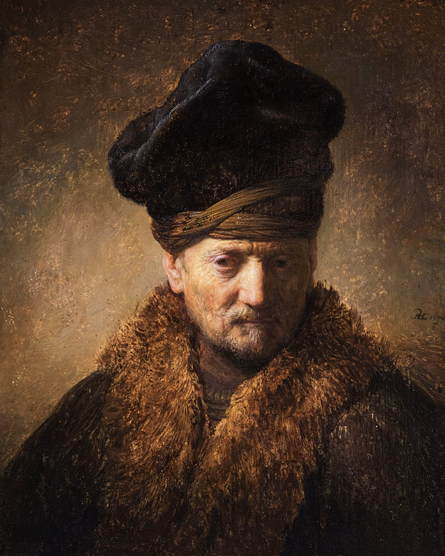 Portrait of an old man with fur hat de Rembrandt van Rijn