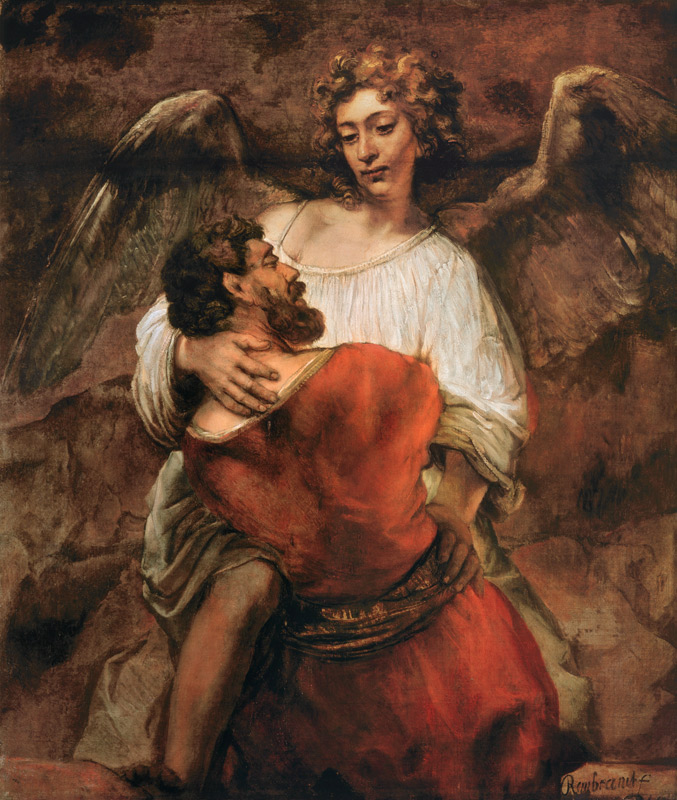 Lucha de Jacobo con el angel de Rembrandt van Rijn