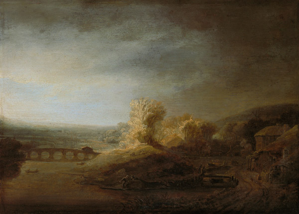 Rembrandt / Landscape with arch bridge. de Rembrandt van Rijn