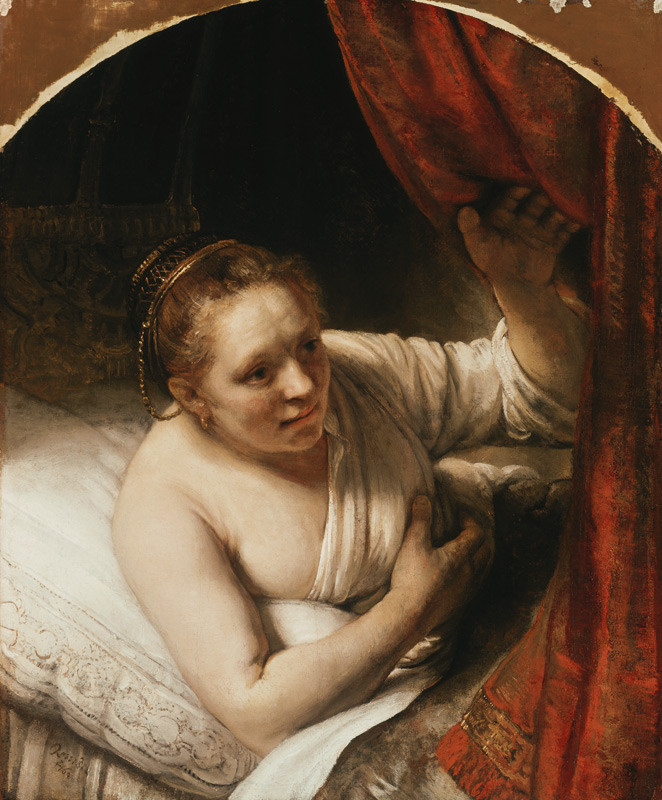 Sarah expects Tobias in the wedding night. de Rembrandt van Rijn