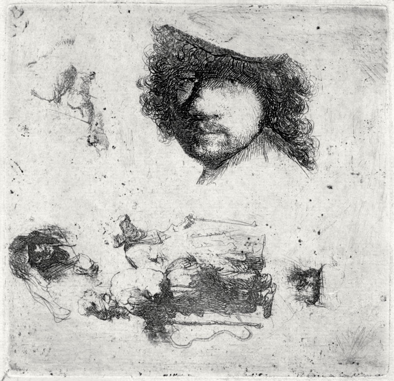 Rembrandt, Selbstbildnis 1632 / Radierg. de Rembrandt van Rijn