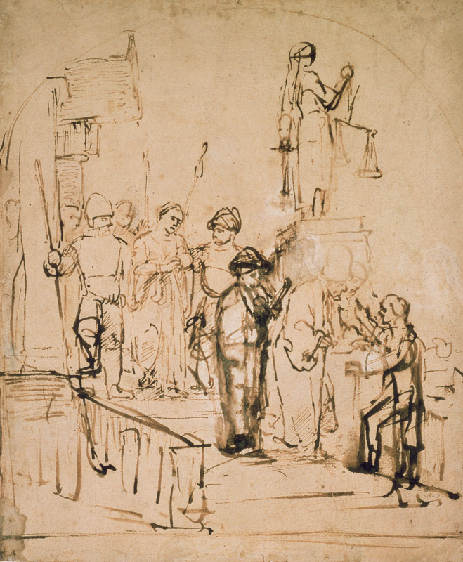 Susanna Brought to Judgement (pen & ink on paper) de Rembrandt van Rijn