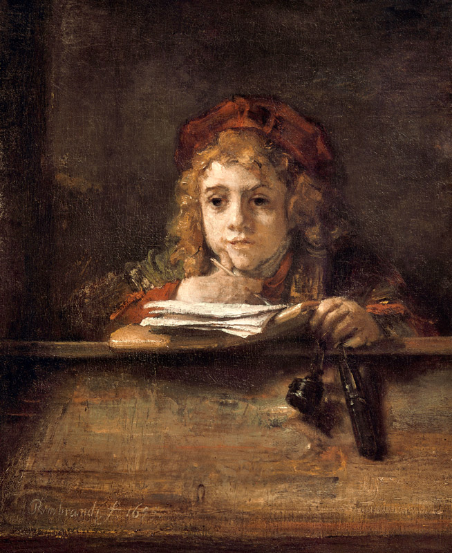 Titus at his table de Rembrandt van Rijn