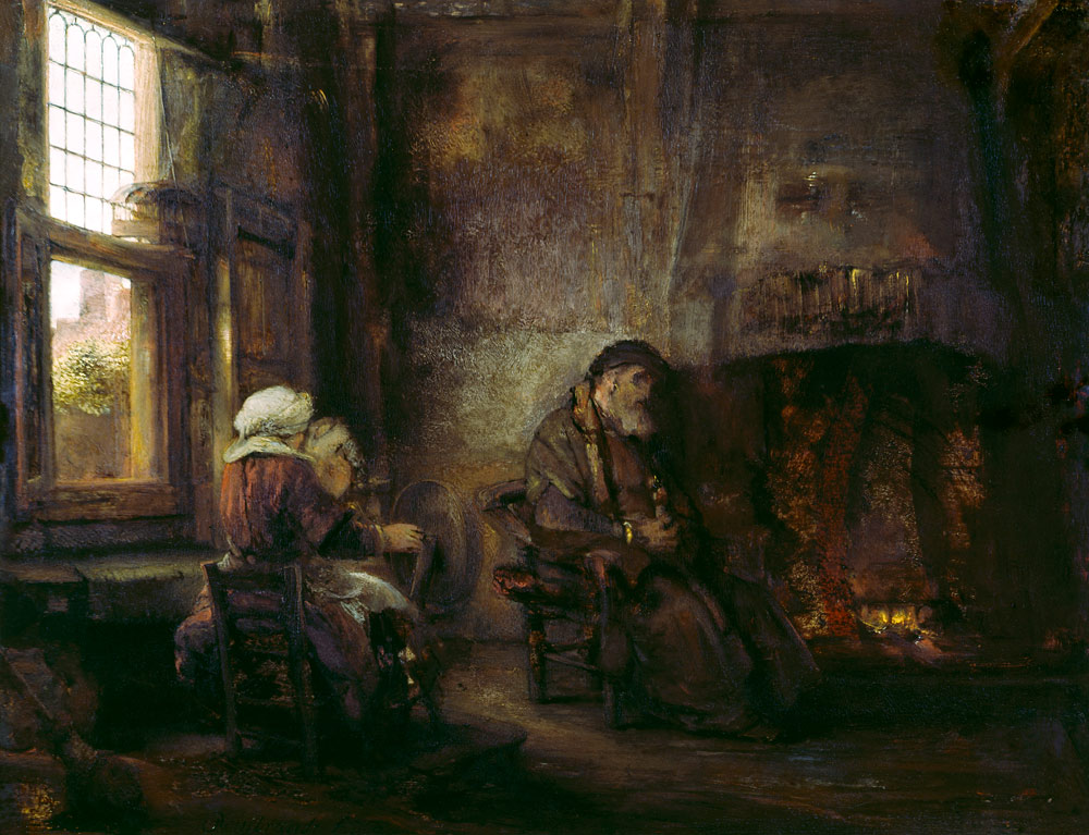 Tobit and Anna waiting for the return of their son de Rembrandt van Rijn