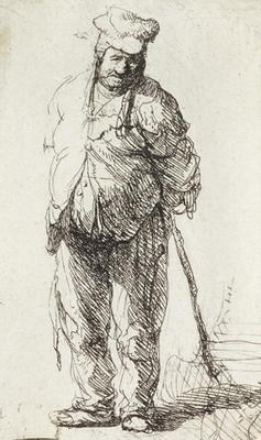 Beggar leaning on a Stick (pen & ink on paper) de Rembrandt van Rijn