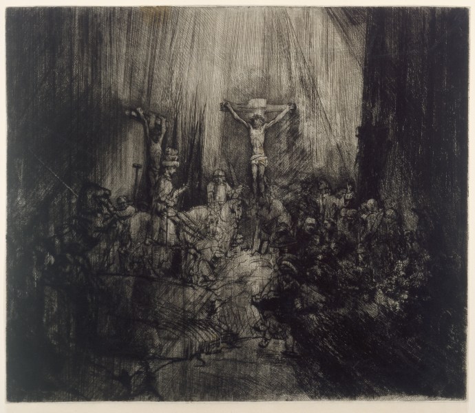 Christ crucified between the two thieves: The three crosses de Rembrandt van Rijn