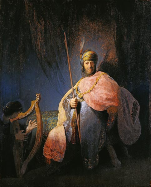 David, in front of Saul the harp playing. de Rembrandt van Rijn