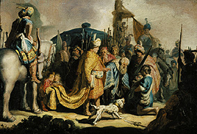 David submits Goliath's head to the king Saul de Rembrandt van Rijn