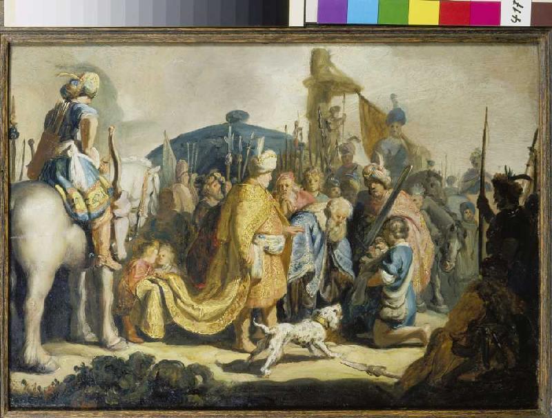David submits the head of Goliath to king Saul. de Rembrandt van Rijn