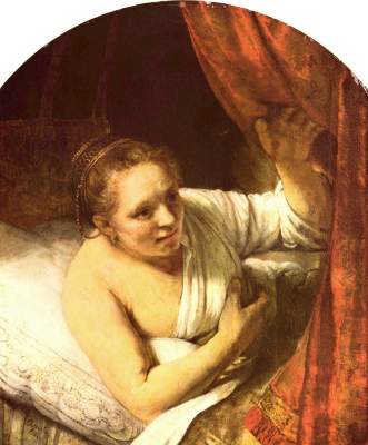 Hendrickje lout in bed de Rembrandt van Rijn