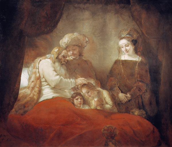 Jacob Blessing Ephraim and Manasseh de Rembrandt van Rijn