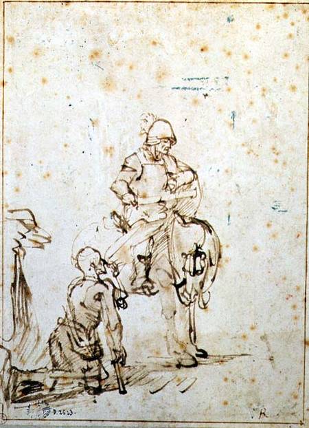 St. Martin and the Beggar (pen & ink on paper) de Rembrandt van Rijn