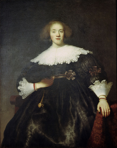 Rembrandt, Porträt einer Frau mit Fächer de Rembrandt van Rijn