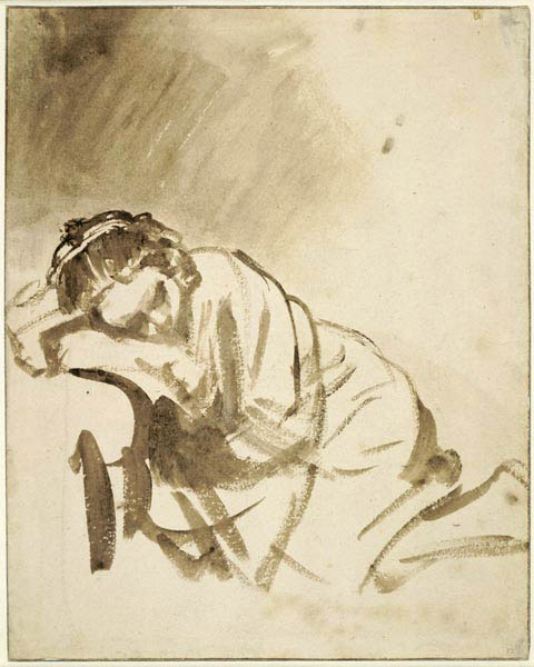A young woman sleeping (Hendrickje Stoffels) de Rembrandt van Rijn