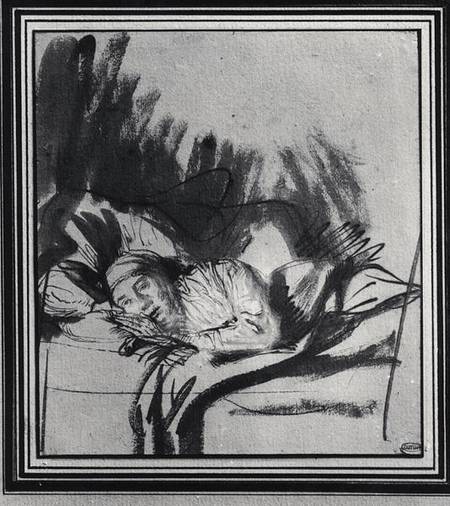 Sick woman in a bed, maybe Saskia, wife of the painter de Rembrandt van Rijn