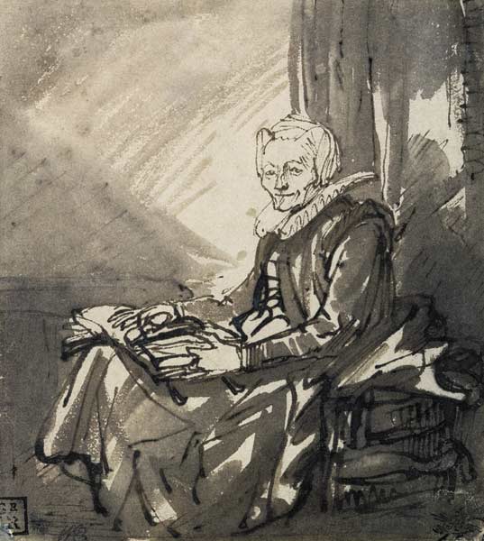 Woman with an Open Book on her Lap de Rembrandt van Rijn