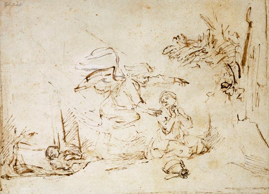The Angel Appears to Hagar and Ishmael in the Wilderness de Rembrandt van Rijn