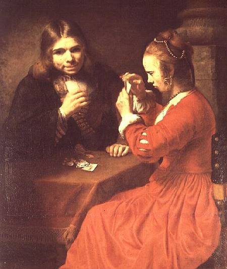 A Young Man and a Girl Playing Cards de Rembrandt van Rijn