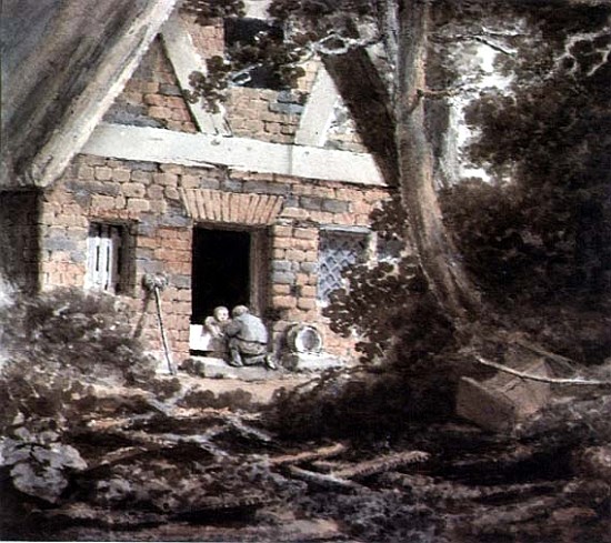 Scene at a Cottage Door (watercolour) de Rev. William Bree