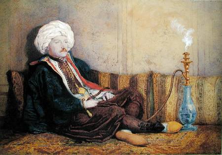 Portrait of Sir Thomas Philips in Eastern Costume, Reclining with a Hookah  heightened with white on de Richard Dadd