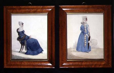 Two portraits of a Seated and a Standing Lady in Blue Dresses de Richard Dighton