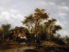 Overshot Mill with Man Fishing