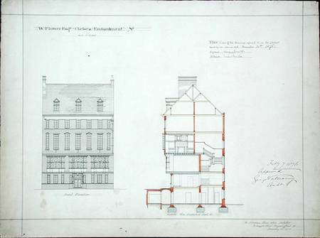 Design for a house for W. Flower Esq, Chelsea Embankment, London de Richard Norman Shaw