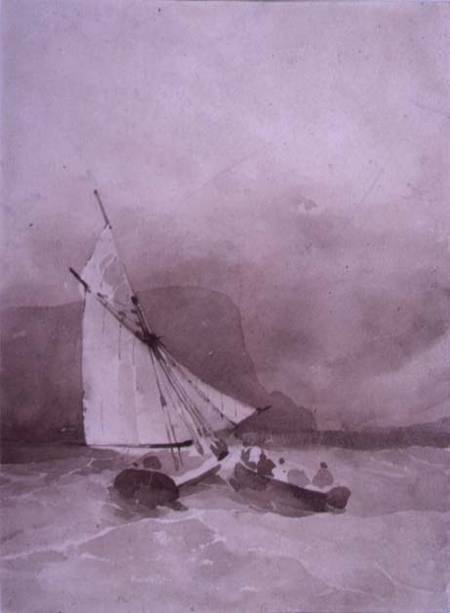 A Sailing-vessel and a Rowing-boat in rough seas off Beachy Head de Richard Parkes Bonington