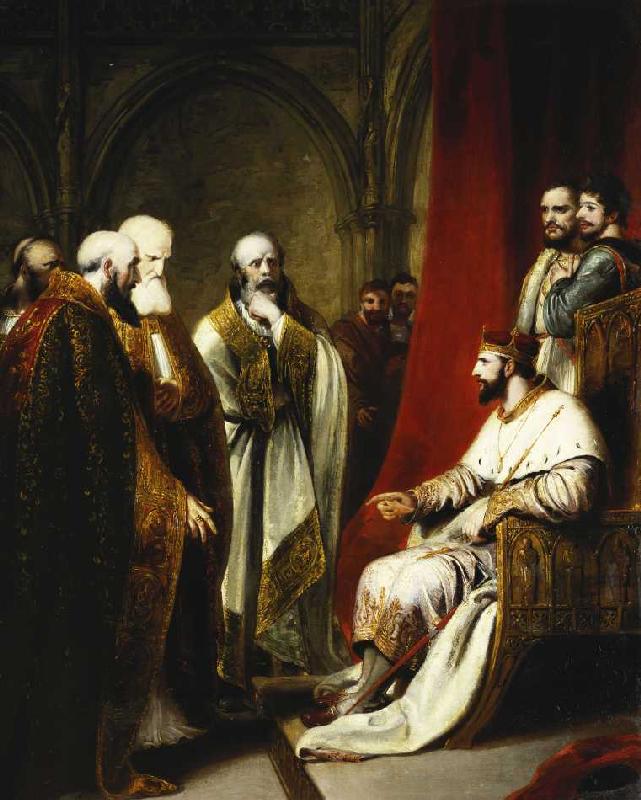 Heinrich III mit dem Erzbischof von Canterburg und den Bischöfen von Salisbury, Winchester und Carli de Richard Westall
