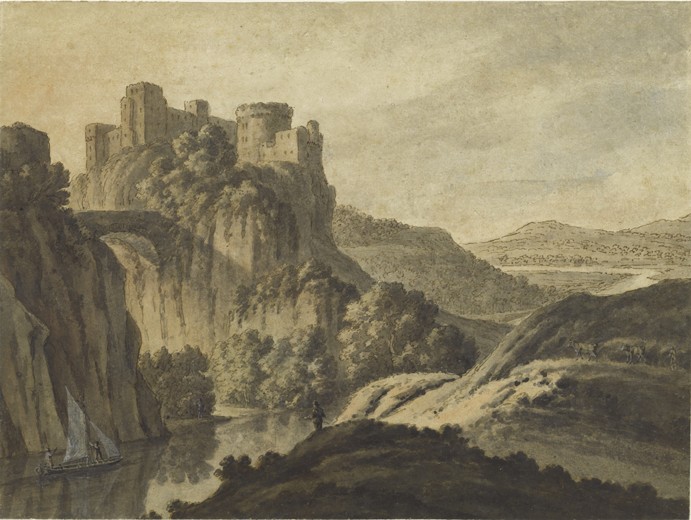 A River Landscape With a Castle On An Escarpment de Robert Adam
