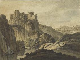 A River Landscape With a Castle On An Escarpment