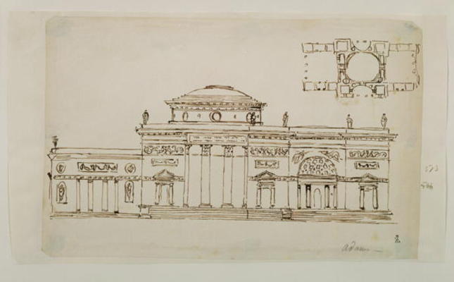 Sketched design for a domed building (pen & ink) de Robert Adam