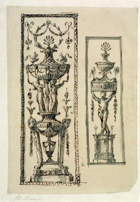 Sketched designs for ornate panels (pen & ink and wash) de Robert Adam